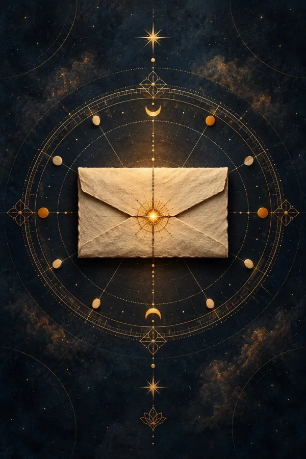 A sealed parchment at the center of a celestial timing chart